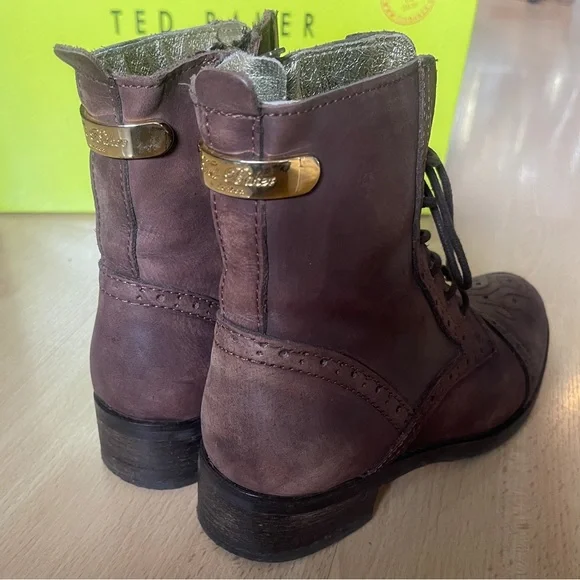 TED BAKER LONDON Combat Lace up Boots / Distressed Brown Leather / Size 7 - Picture 6 of 12
